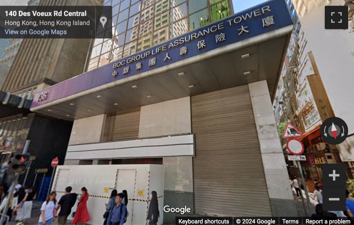 Street View image of BOC Group Life Assurance Tower, 136 Des Voeux Road Central, Leve 9 to 12, Hong Kong