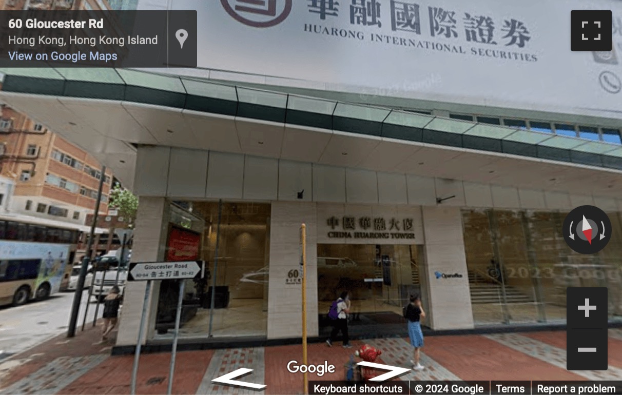 Street View image of 60 Gloucester Road, 8th and 9th Floor, China Huarong Tower, Hong Kong